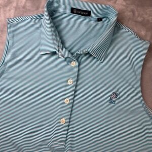 Turtleson Womens Sleeveless Golf Polo Teal White Striped Performance Top L